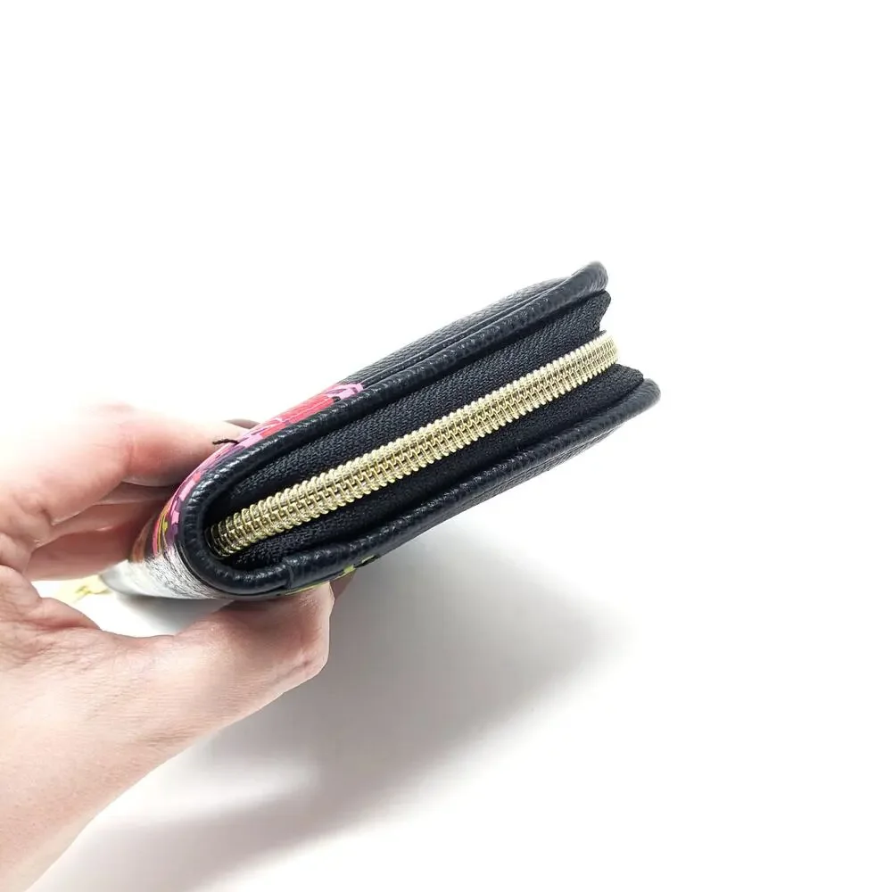 Betsey Johnson Womens Wallet Black Floral Colorful Gold Zip Around Vintage Y2K - Picture 5 of 7